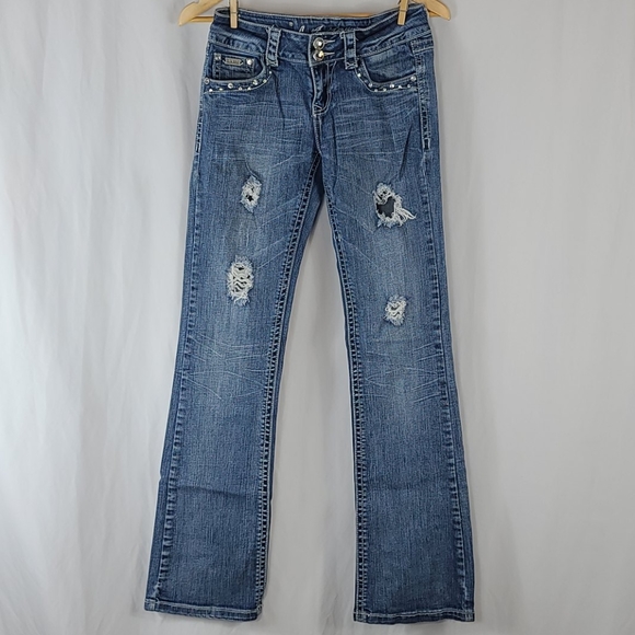Distressed Embellished Wide Leg Jeans - Picture 1 of 10